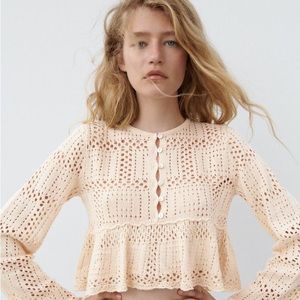 ZARA | cream crochet cropped blouse